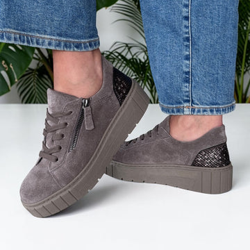 Womens Gabor 6017 Taupe Suede Platform Trainers - Taupe