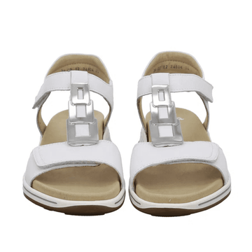 Womens Ara Osaka White with Silver Square Brooch Velcro Sandals - White