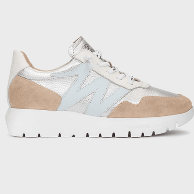Womens Wonders A-24101 Elastic Lace Trainers - Beige Gold