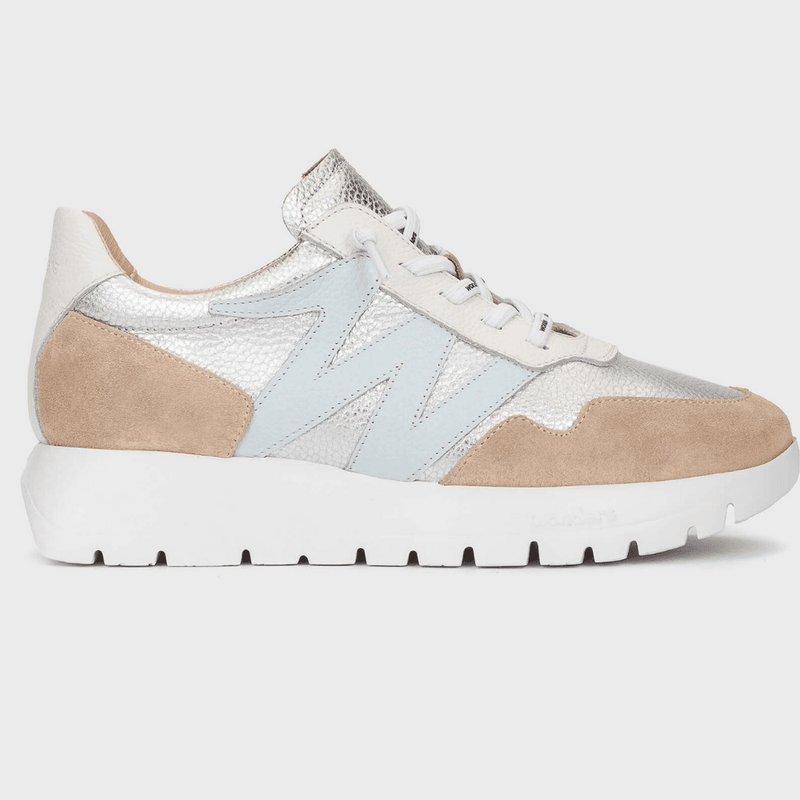 Womens Wonders A-24101 Elastic Lace Trainers - Beige Gold