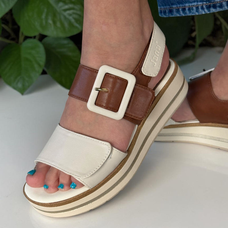 Womens Jana 28266 Beige Wedge Sandals - Beige Gold