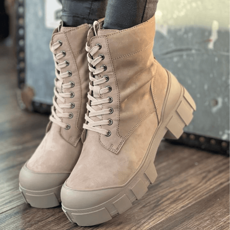 Womens Caprice 25211 Chunky Lace Up Boots - Mud
