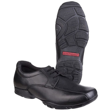 Boys Hush Puppies Vincente Black Senior School Shoes - Black