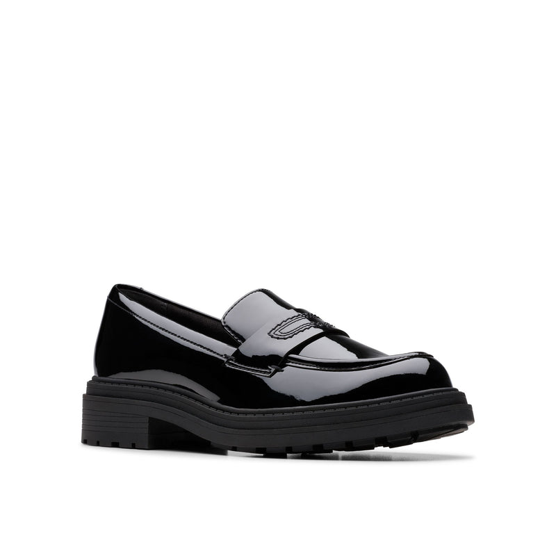 Girls Clarks Orinoco3 Edge School Shoes - Black Patent