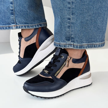 Womens Lotus Moore ULS618 Navy / Tan Trainers - Navy / Tan