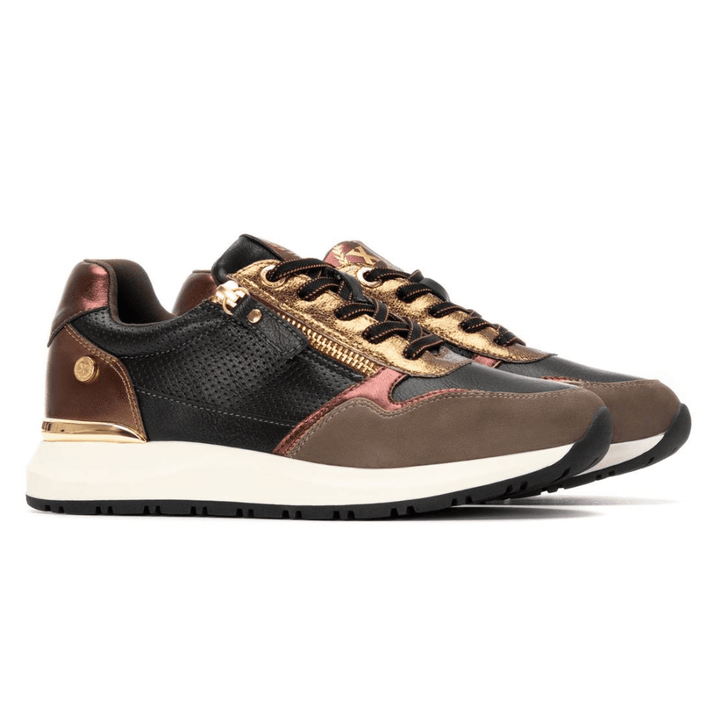 Womens Xti 144218 Khaki Metallic Mix Side Zip Trainers