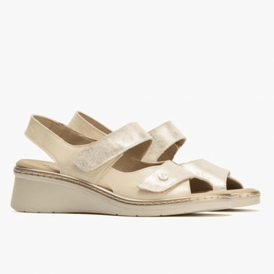 Womens Pitillos 10312 Beige and Gold Double Velcro Strap Sandals - Beige Gold