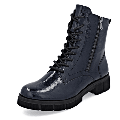 Womens Remonte D2S72 Navy Patent Biker Boots - Navy