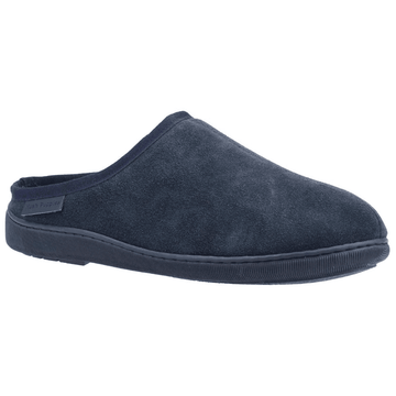 Mens Hush Puppies Ashton Navy Faux Fur Mule Slippers - Navy
