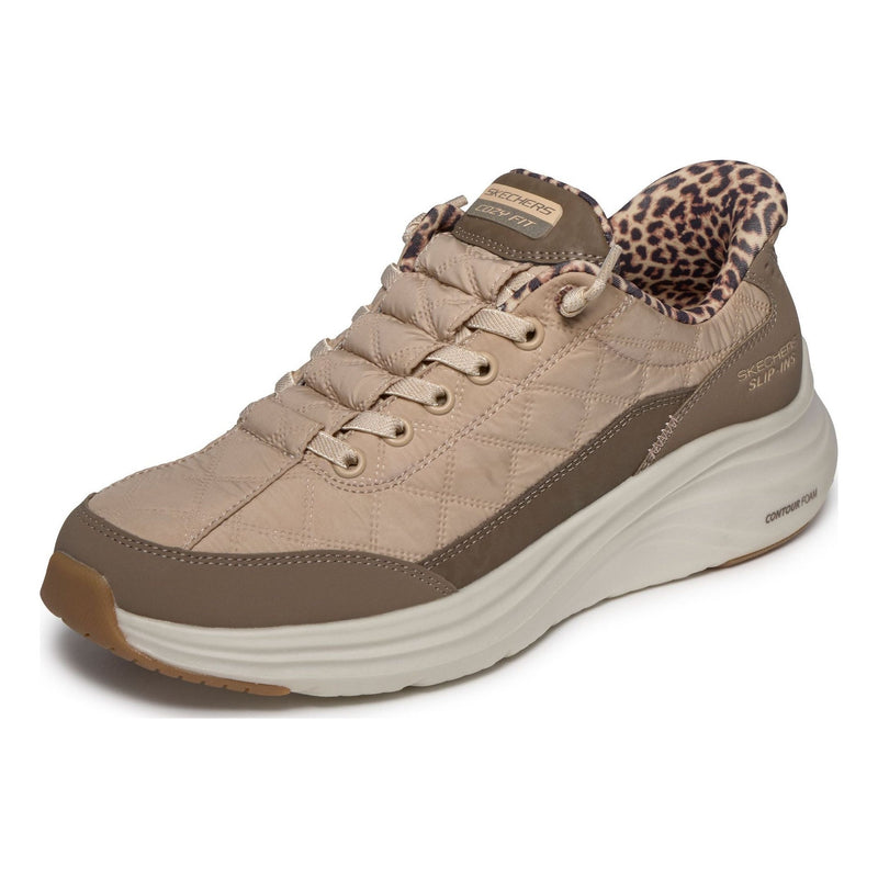 Womens Skechers 150419 Contour Foam - Cozy Fit Leopard Dream Brown Slip-Ins Trainers - Brown