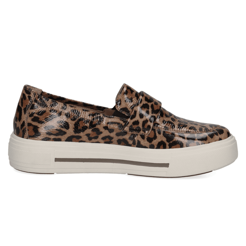 Womens Caprice 24751 Leopard Patent Sporty Loafers - Beige