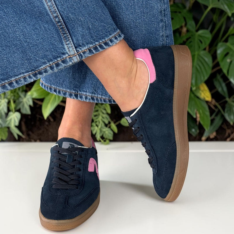 Womens Rieker W2200 Blue Suede with Pink Gumsole Trainers - Blue