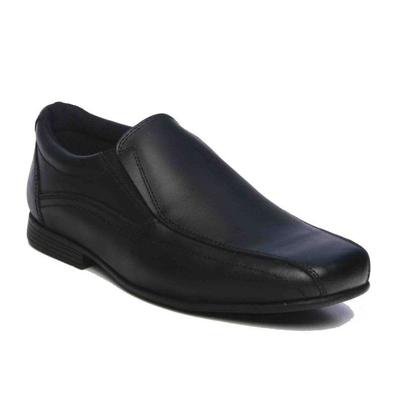 Term Stan Slip On Boys School Shoes - Black Leather - Black