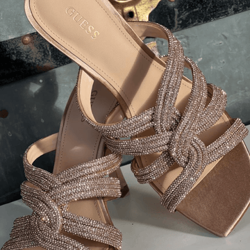 Womens Guess Ladies Sypress Rose Gold Rhinestone Sandal - Rose Gold
