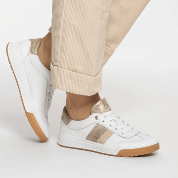 Womens Ara Rom White and Gold Leather Side Zip Trainers - White Gold