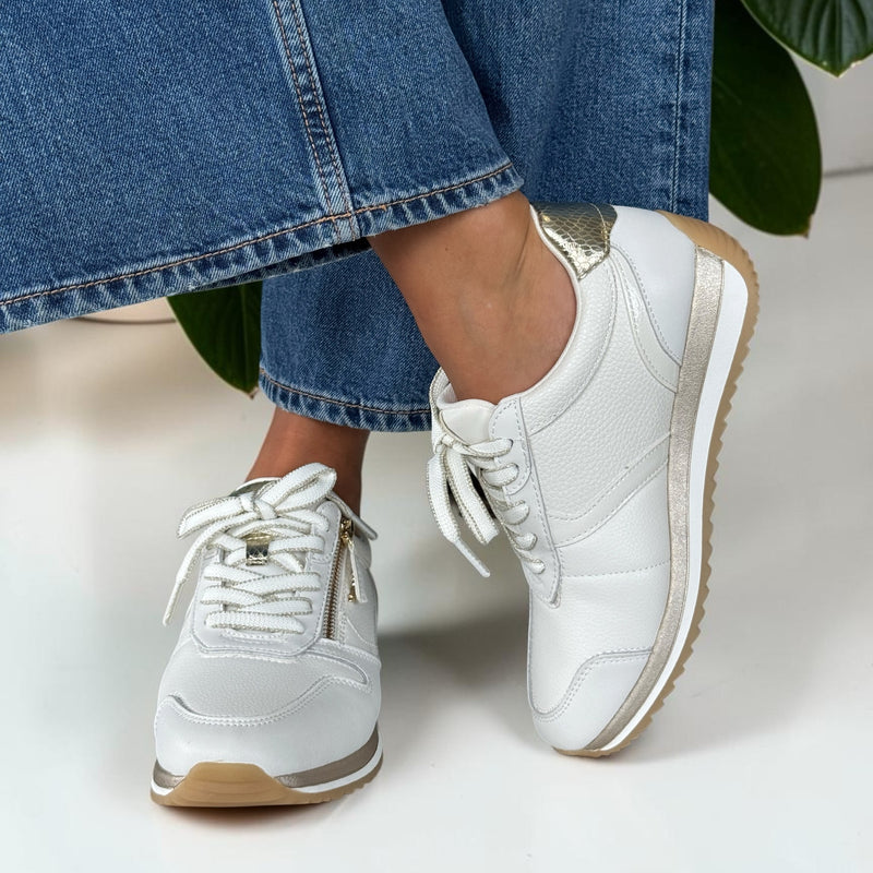 Womens Tamaris Comfort 83734 White And Gold Side Zip Trainers - White and Gold