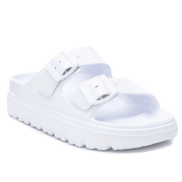 Womens Xti 142550 White Double Buckle Sliders - White