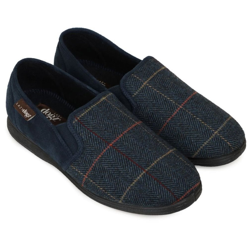 Mens Lazy Dogz Harrison Tweed Slippers - Navy