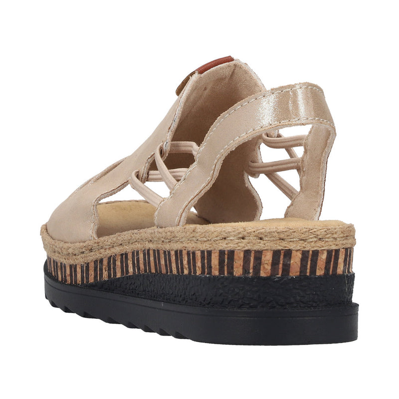 Womens Rieker V7972 Beige Wedge Sandal - Beige