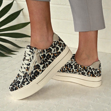 Womens Jana 23767 Print Platform Trainers - Beige Leopard
