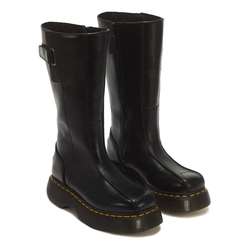Unisex Dr. Martens Buzz Hi Gloss Leather Black Long Boots - Black