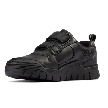 Infant Clarks Scooter Speed Boys Velcro School Shoe - Black Leather - Black