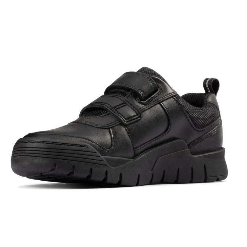 Infant Clarks Scooter Speed Boys Velcro School Shoe - Black Leather - Black