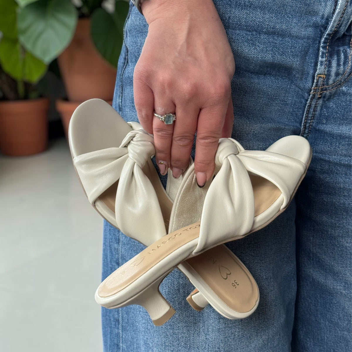 Womens Marco Tozzi 27202 Cream Kitten Heeled Mule Sandals