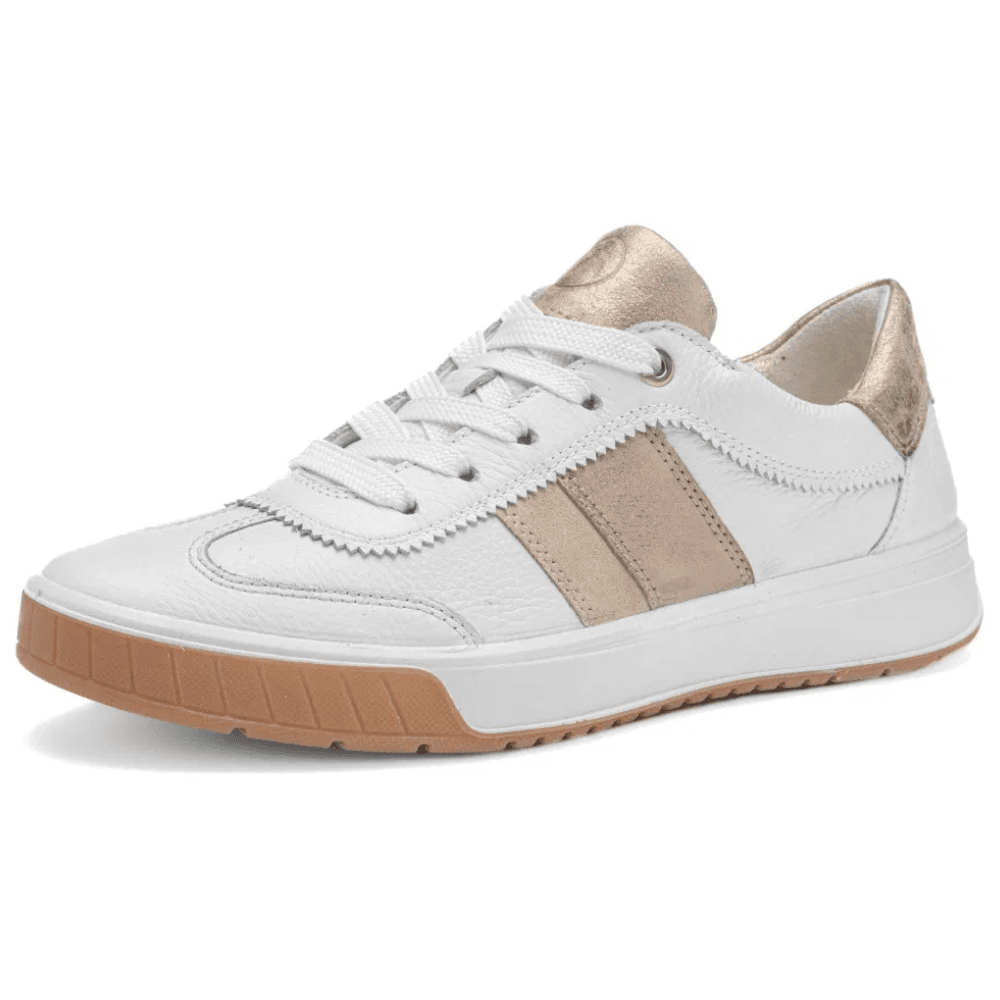 Womens Ara Rom White and Gold Leather Side Zip Trainers