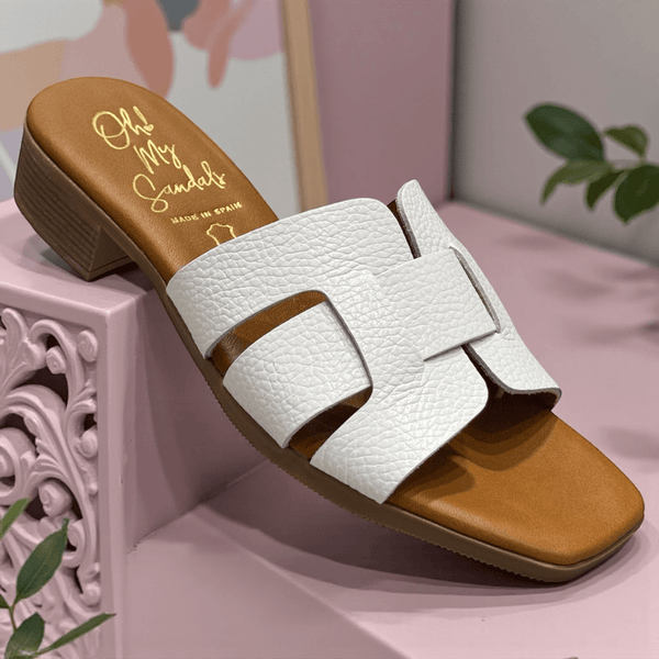 Womens Oh My Sandals 5880 Low Block Heel Sliders - White