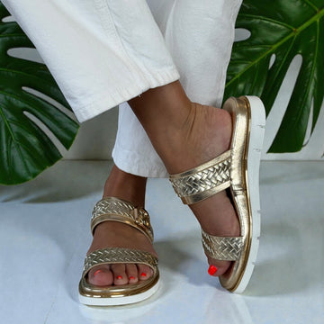 Lunar Elli Woven Strap Sliders - Gold