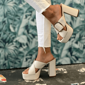 Womens Unisa Ladies Ubios Crossover Platform Heeled Mules - Ivory