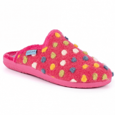 Womens Lunar Montreal Pink Multicolour Spot Mule Slippers - Pink
