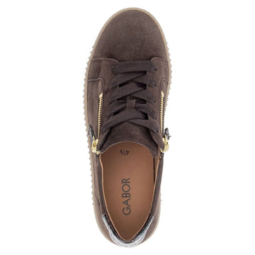 Womens Gabor 6010 Suede Platform Trainers - Dark Brown