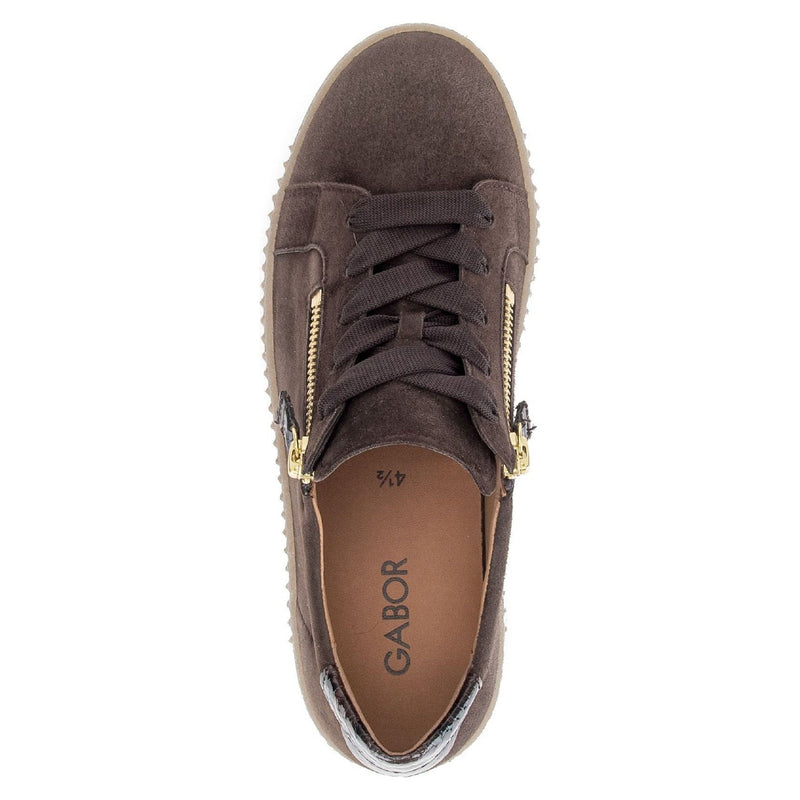 Womens Gabor 6010 Suede Platform Trainers - Dark Brown