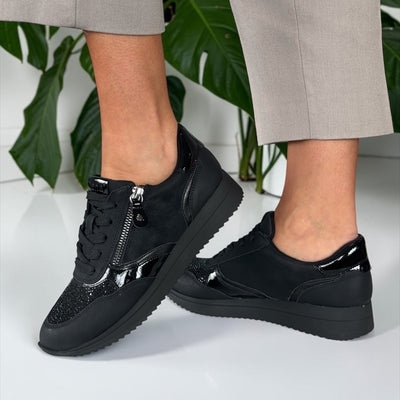 Womens Jana 23774 Side Zip Trainers - Black Glitter