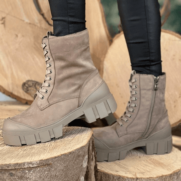 Womens Caprice 25211 Chunky Lace Up Boots - Mud