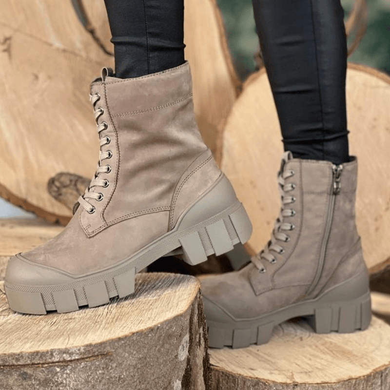 Womens Caprice 25211 Chunky Lace Up Boots - Mud