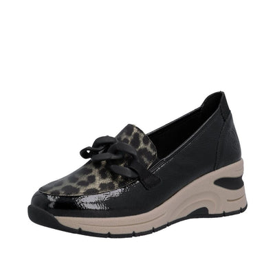 Womens Rieker N9350 Black Wedged Loafers - Black