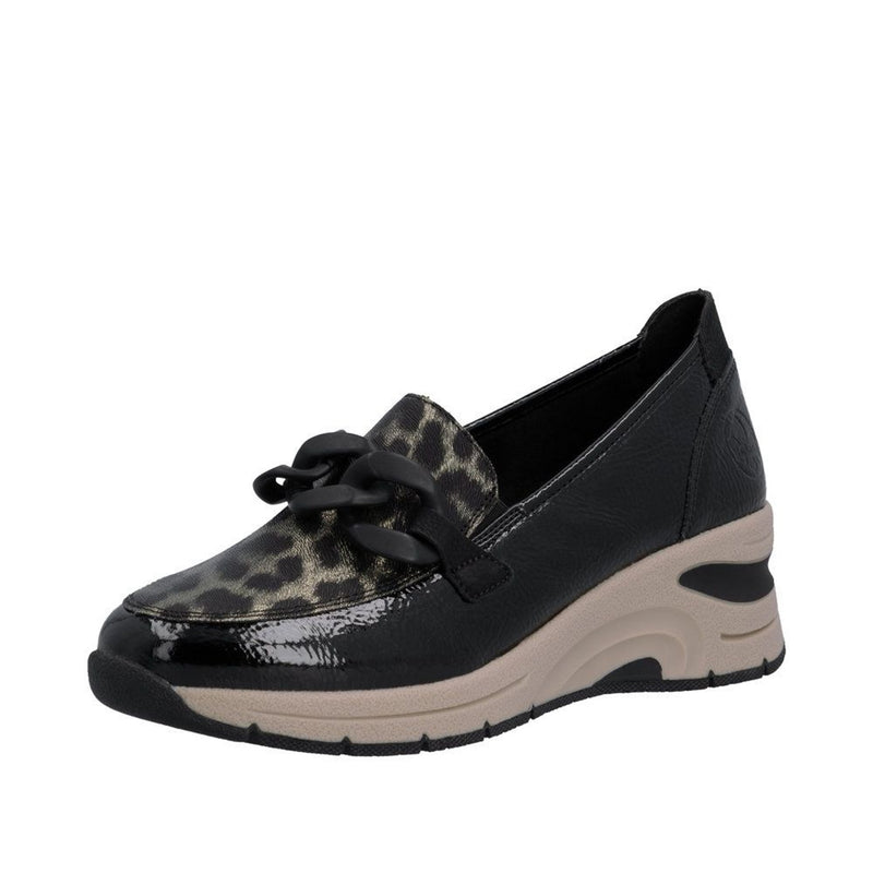 Womens Rieker N9350 Black Wedged Loafers - Black