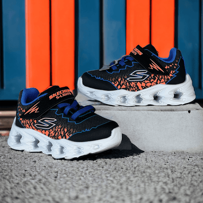 Skechers Infants S Lights Vortex Black Blue and Orange Trainers - Black