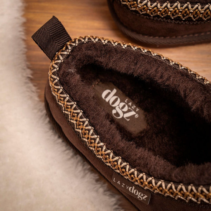 Mens Lazy Dogz Patrick Fur Lined Slippers - Brown