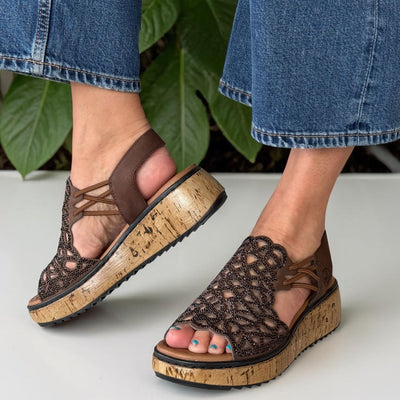 Womens Rieker V1765 Brown Wedge Sandal - Brown