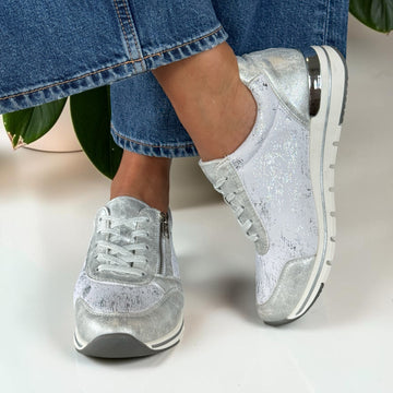 Womens Remonte R6700 Silver Print Wedge Trainers - White