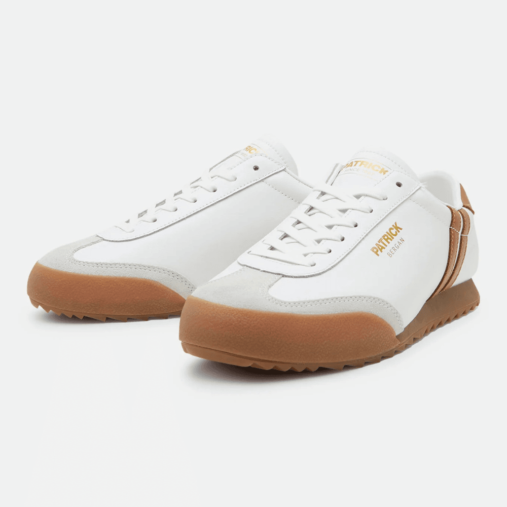 Mens Patrick Shoes Bergan White and Tan Leather Trainers