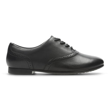 Junior Clarks Jules Walk Black Leather Girls Lace Up School Shoes - Black