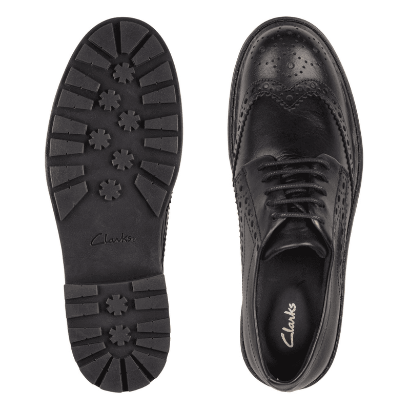 Girls Clarks Orinoco 2 Limit Brogue School Shoe - Black Leather - Black