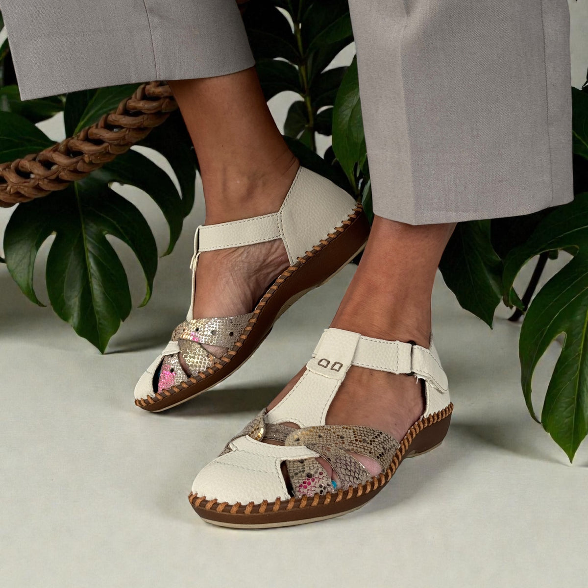 Womens Rieker M1655 Beige Heeled Sandal