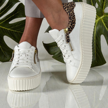 Womens Gabor 83.200 White and Leopard Platform Side Zip Trainers - White