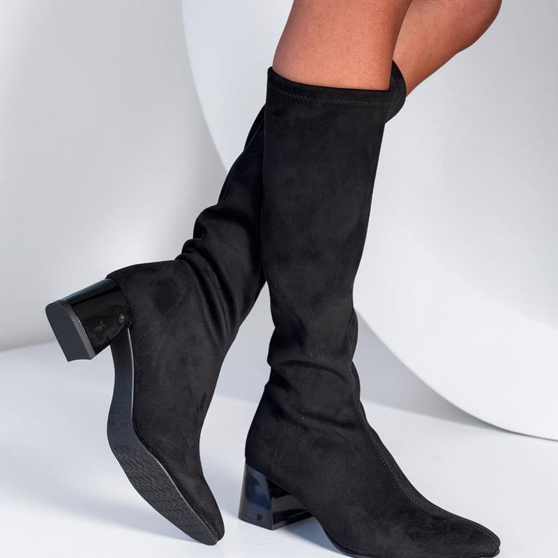 Womens Miss Elastic 75435 Suede Stretch Long Boots - Negro